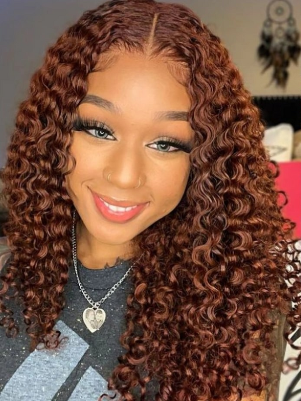 EINbeauty Glueless Auburn Brown Water Wave Pre-plucked Hairline Lace Human Hair
