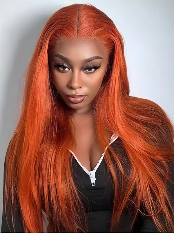 EINbeauty Ginger Orange Knots Bye Wig Straight 9x6 Pre-bleached MIni Knots Hair