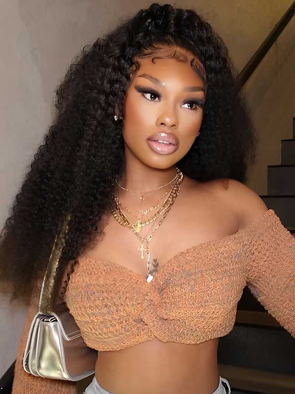 EINbeauty Kinky Curly Transparent Lace Front Wigs Pre-bleach Mini Knots