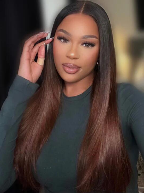 EINbeauty Ombre Chocolate Brown Straight Lace Front Wig Human Hair Wig
