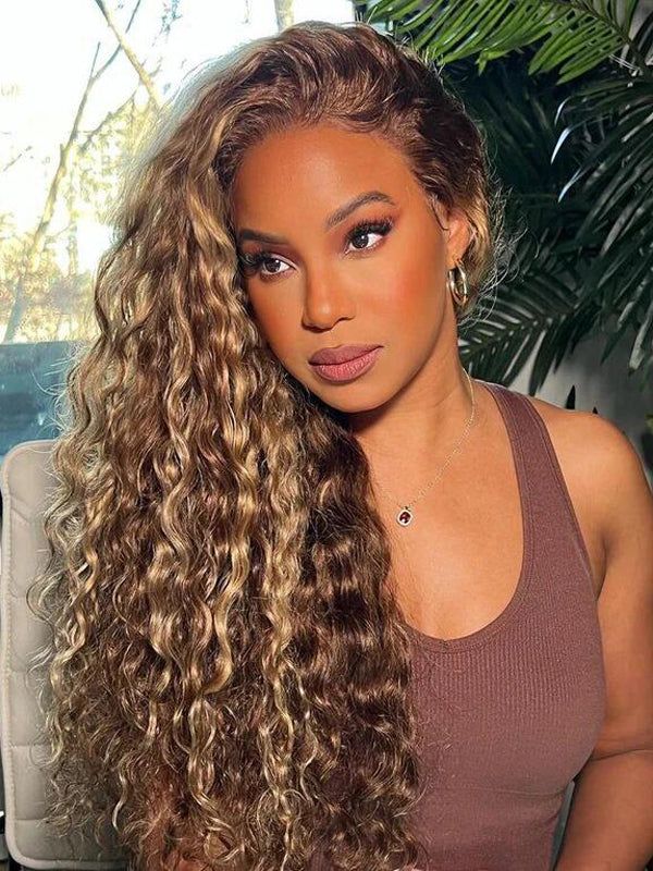 EINbeauty Highlight Wig P4/27 Water Wave HD Lace Wigs With Baby Hair Around