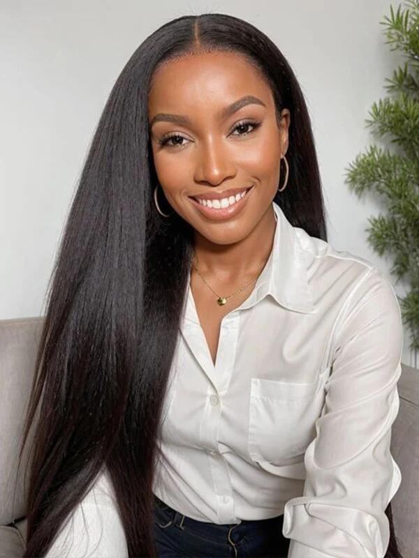EINbeauty 9x6 Glueless hd Lace Kinky Straight Human Hair Black Yaki Wig u Part v Part Upgrade