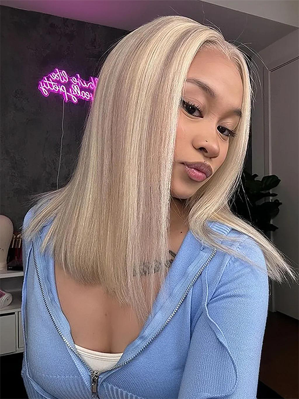 EINbeauty Balayage Highlight Color P10#613 Glue Bye Bob Wig Human Hair High Density