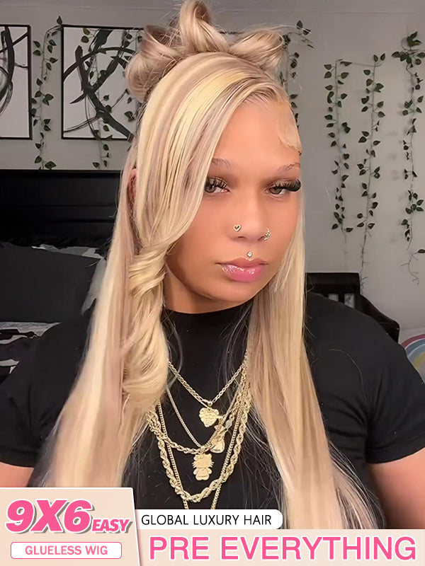 (CajunfootrubxEINbeauty)TP10#613 Highlight Dark Ash Blonde Blend 9x6 Glueless Wig Human Hair
