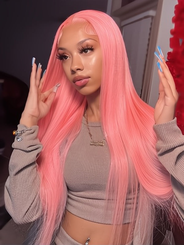 EINbeauty Pink Colored Straight Lace Wig 100% Human Vigin Hair 1Piece