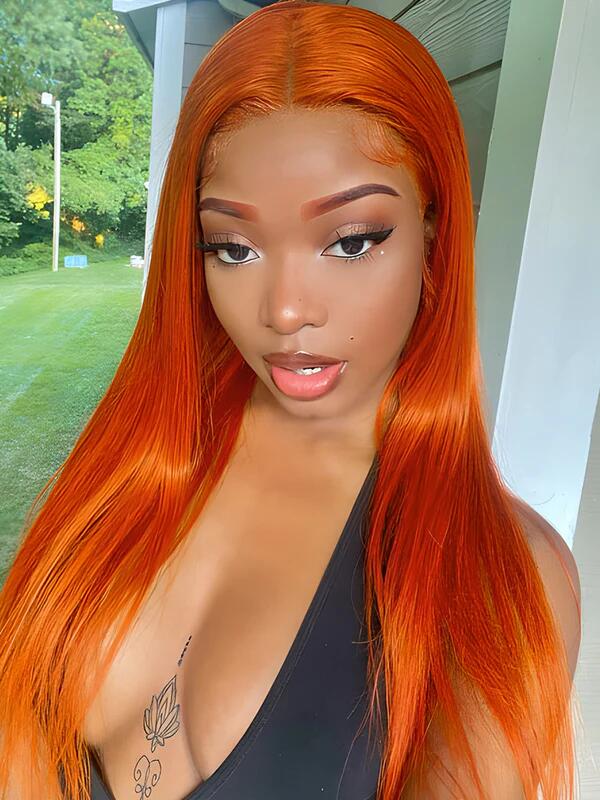EINbeauty Lace Fashion Straight Burnt Orange Ginger Colored Middle Part Wig