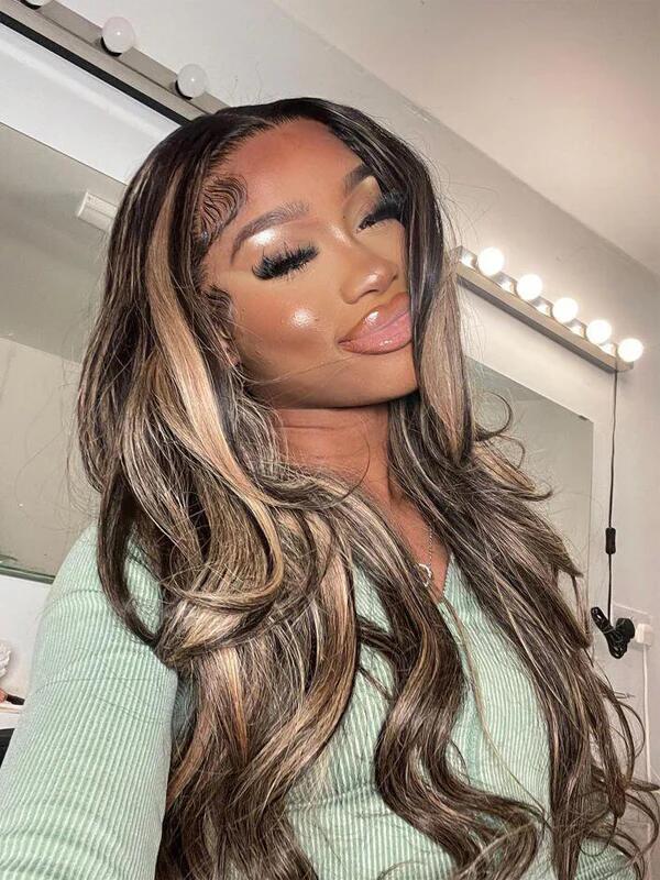 EINbeauty 9x6 Glueless Black Honey Blonde Highlights Body Wave Invisiable HD Lace Wig