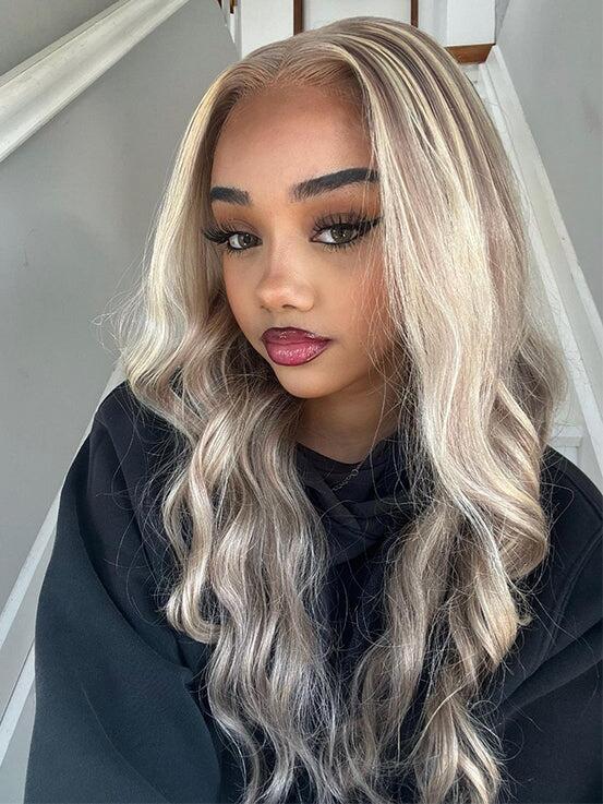 EINbeauty 9x6 Ash Blonde Balayage Highlight Balayage Color HD Glue Bye Human Hair Wig