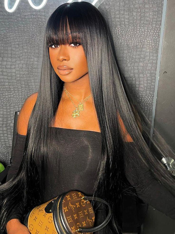 EINbeauty Wigs with Bangs Machine Made Wigs Human Hair None Lace Wig