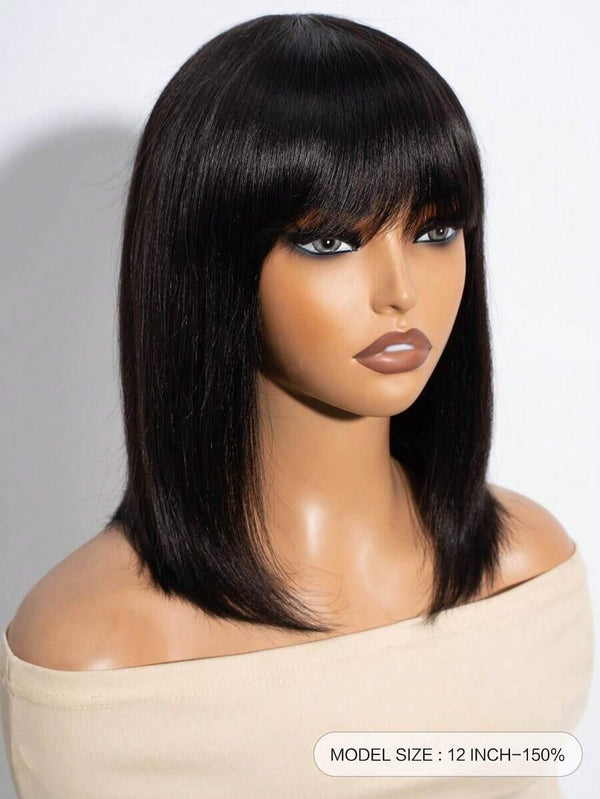 EINbeauty Bob Wigs with Bangs Machine Made Human Hair Wigs Natural Black