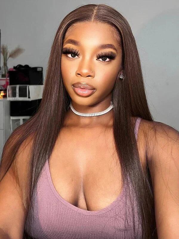 EINbeauty Chocolate Brown 9x6 Easy Glueless Straight Wig Preplucked With Baby Hair
