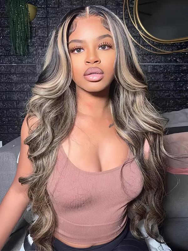 EINbeauty Balayege Highlights Honey Blonde Body Wave Lace Front Human Hair Wigs