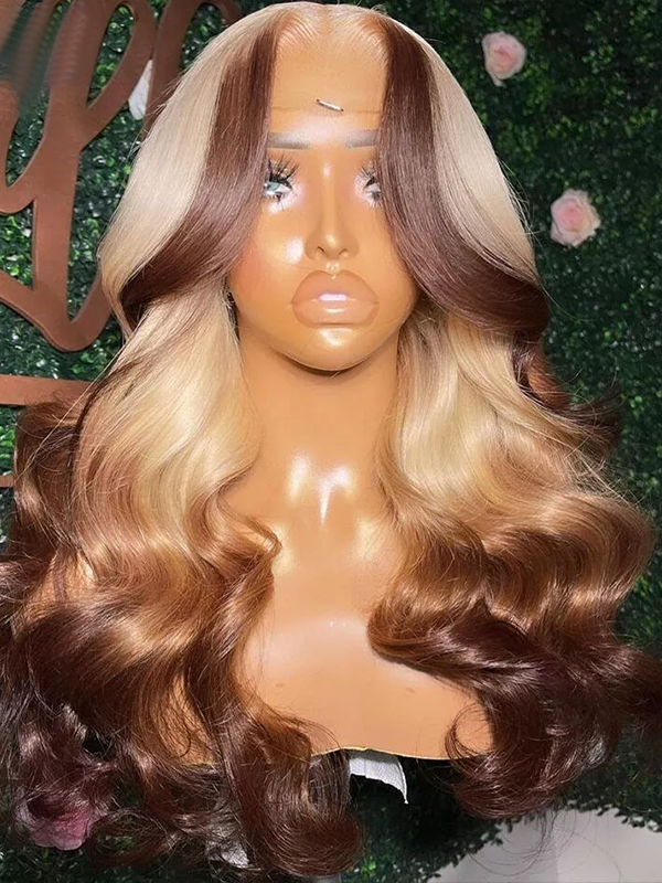 EINbeauty 9x6 Blonde With Brown Highlight Color Body Wave HD Lace Hair Wigs