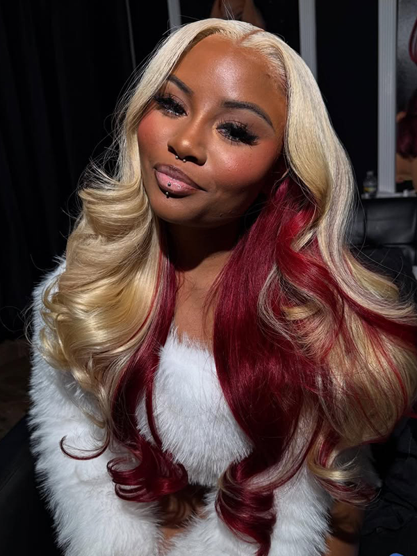 EINbeauty Blonde Mixed Red Wine Color Body Wave High Density With Natural Hairline