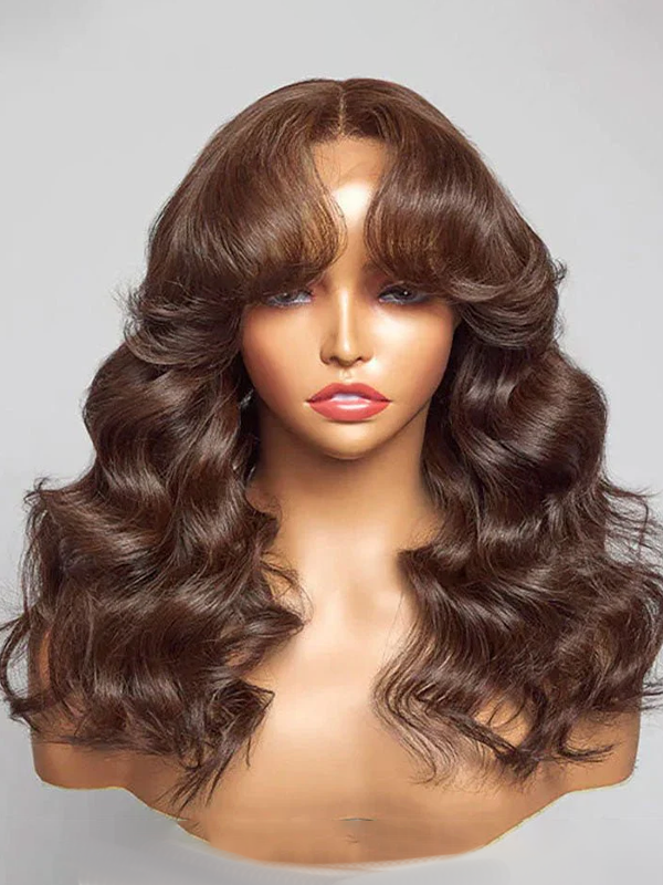 EINbeauty Curtain Bang Heavy Bang 9x6 M-Cap Chocolate Brown Wig Natural Hairline