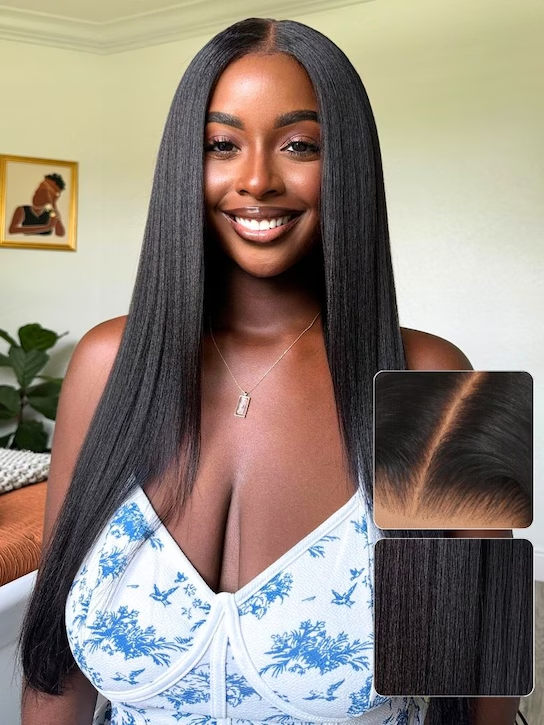 EINbeauty 9x6 Glueless HD Lace Yaki Straight Human Hair Black Yaki Wig U Part V Part Upgrade
