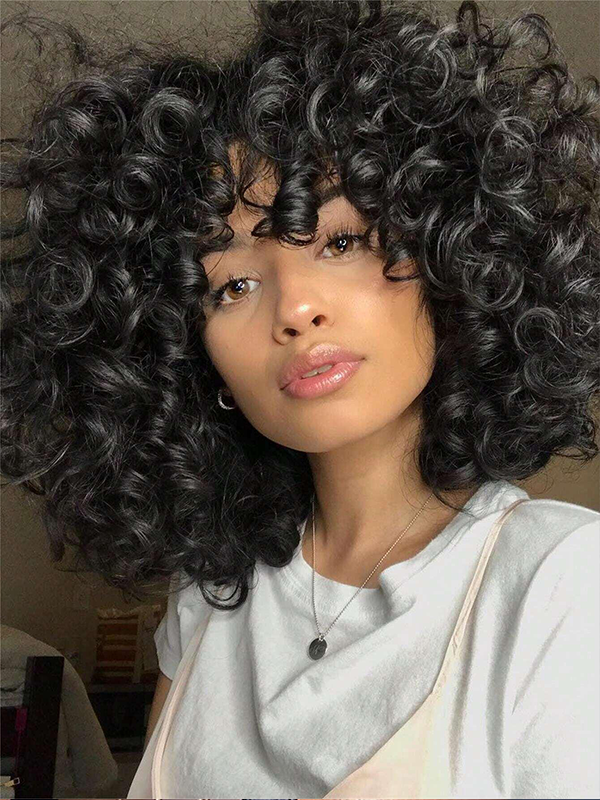 EINbeauty Machine Made Afro Curly Bouncy Bob Wig With Bang 100% Remy Human Hair