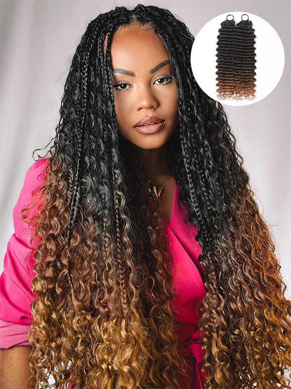 EINbeauty Premium Deep Wave Braid Crochet Hair Ombre Blonde Dark Roots Hair Extension