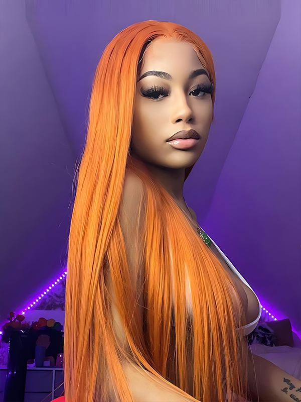 EINbeauty Glueless Straight Wig Burnt Orange Ginger Colored Middle Part Wig